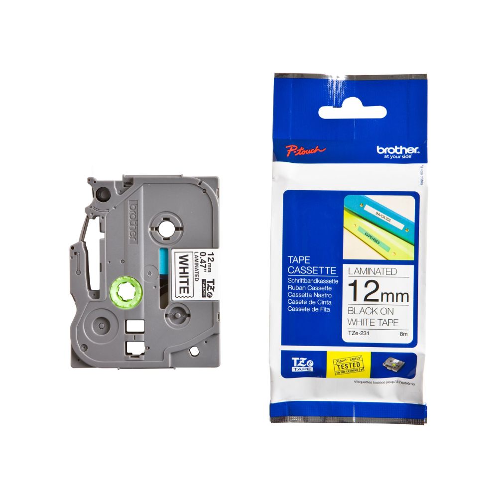 Brother P Touch Tape 12mm Black on White TZE-231 Brother P Touch Tape 12mm Black on White TZE-231